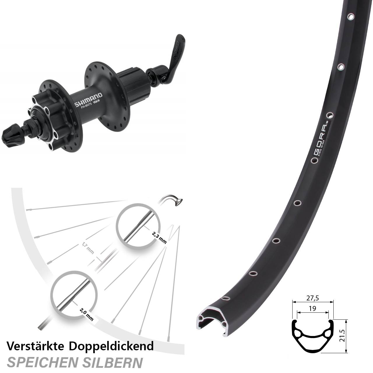 Disc Laufrad 28 Zoll Gora 19 Shimano FH-M475 8-11 fach HG QR