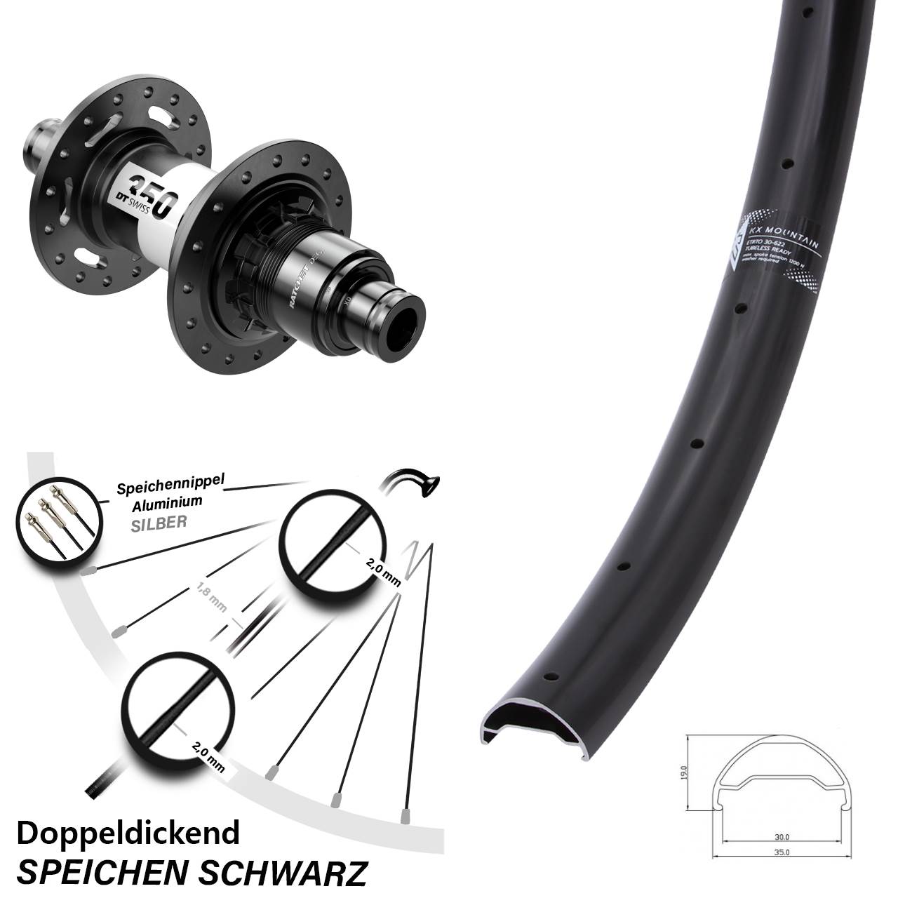 29 Zoll KX Mountain TR DT Swiss 350 DEG 72 Centerlock Hinterrad 12x148 SRAM XD