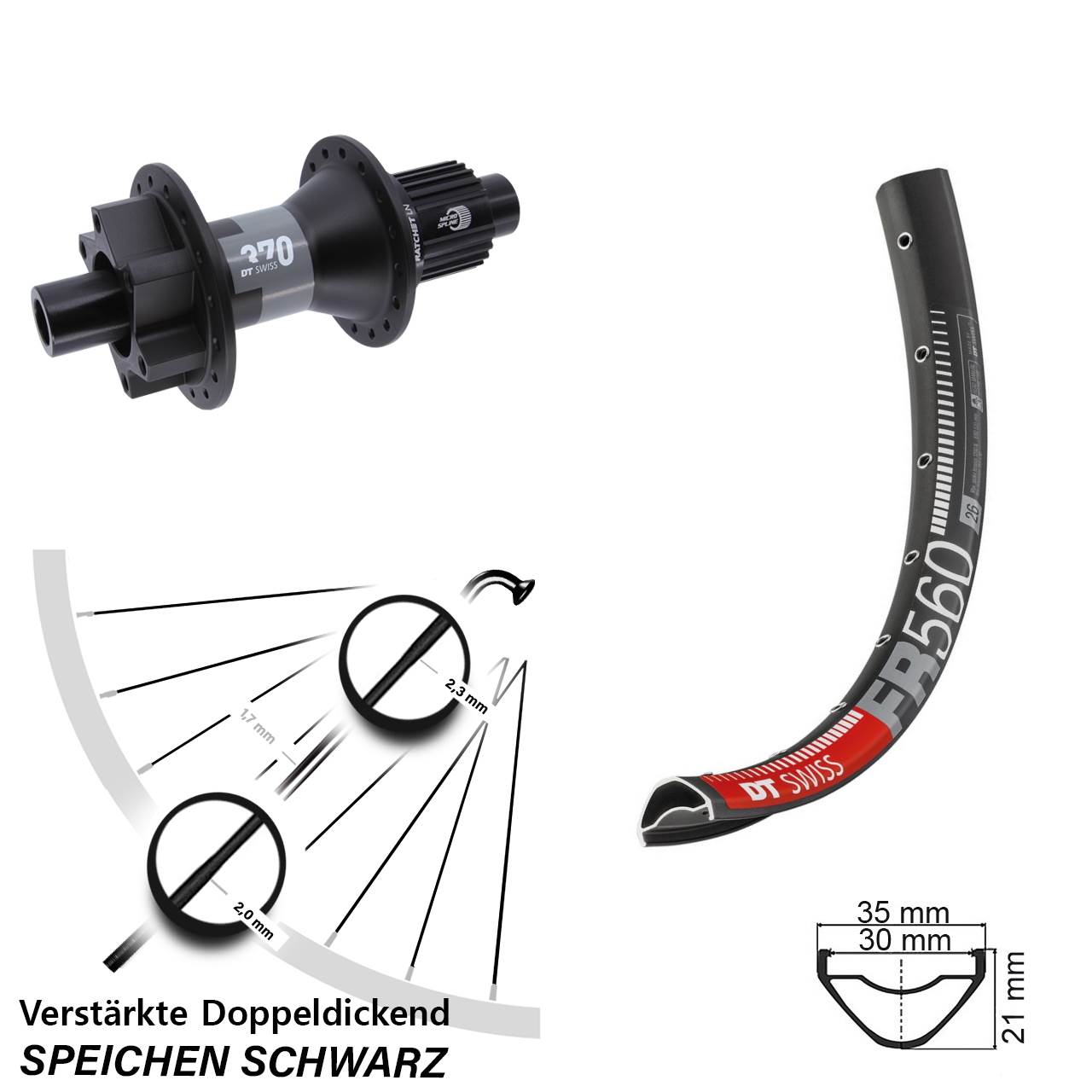26 Zoll DT Swiss FR 560-370 6-Loch Hinterrad 12x142 Shimano Micro Spline