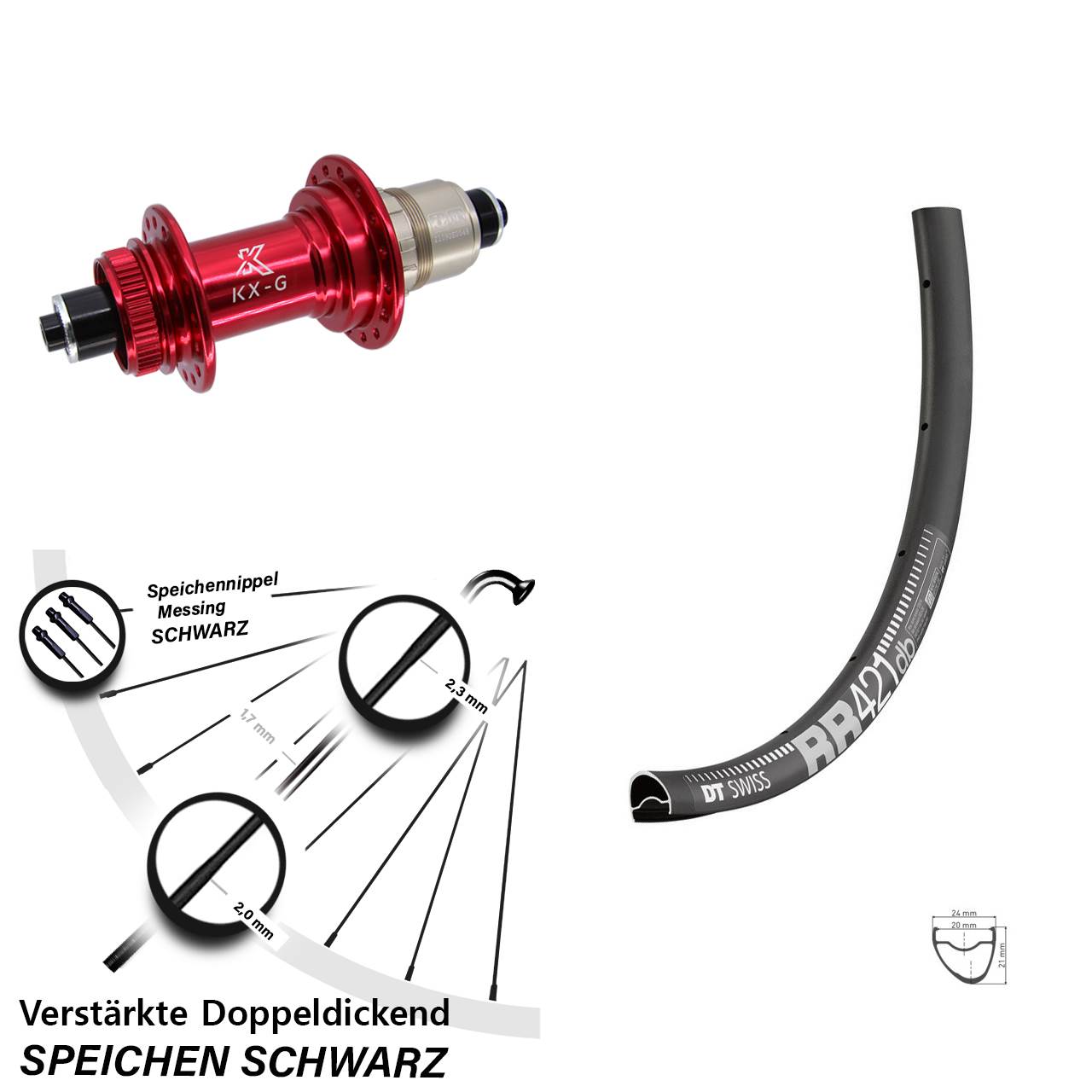 28 Zoll DT Swiss RR 421 KX-G rot Hinterrad Centerlock QR XDR