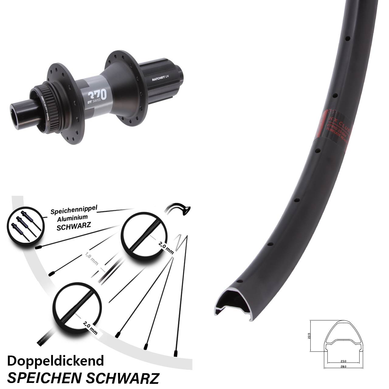 Centerlock Hinterrad 12x142 28 Zoll KX Clue DT Swiss 370 11-12 fach