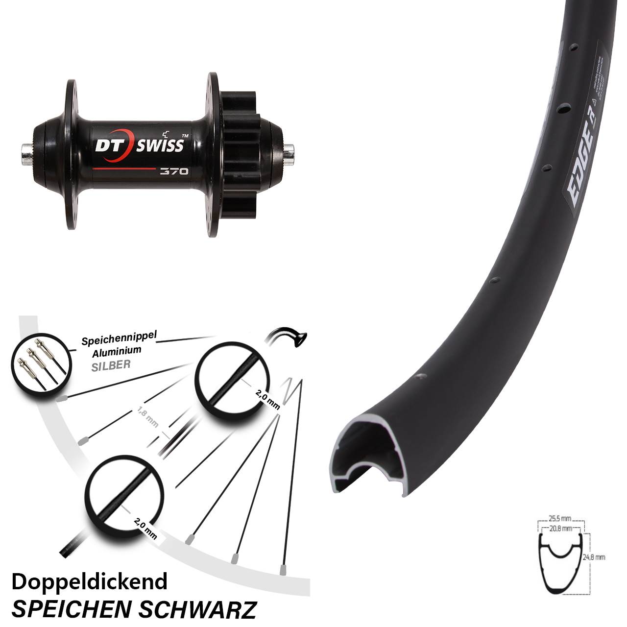 Ryde Edge R25 OS Vorderrad 28 Zoll DT Swiss 370 Schnellspanner Road Disc