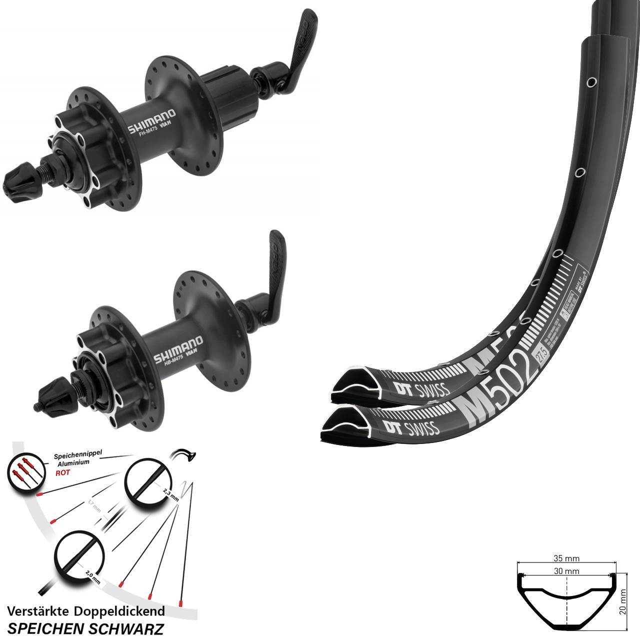 Laufradsatz 6-Loch QR 27,5 Zoll DT Swiss M 502 Shimano Alivio Shimano Alivio 8-11 fach