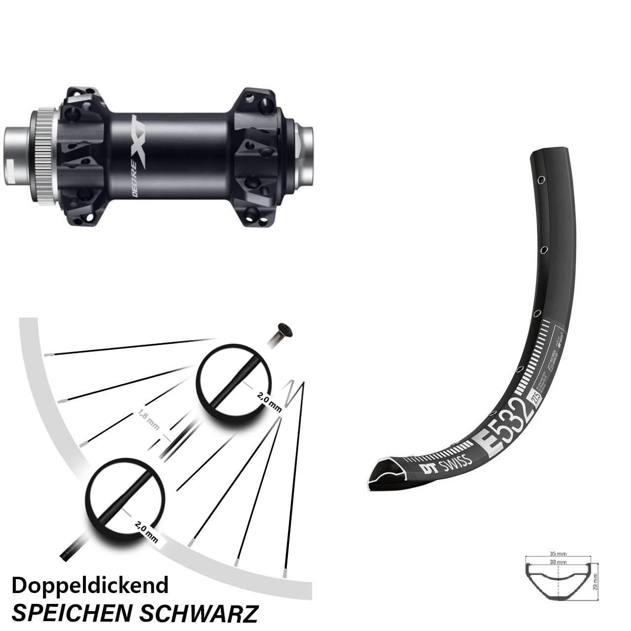 Vorderrad 29 Zoll DT Swiss E 532 Disc Shimano HB-M8110-B Boost