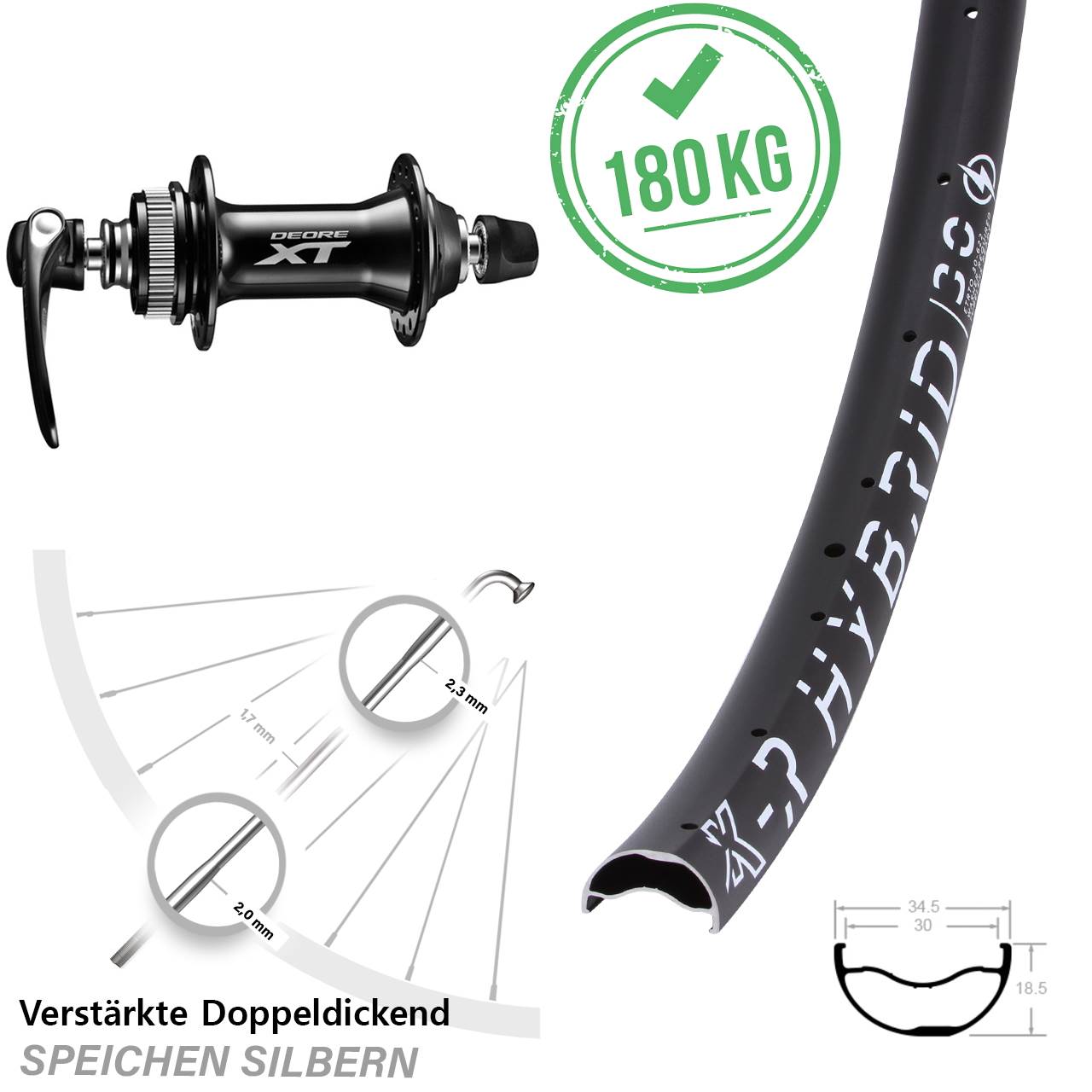 29 Zoll KX-R Hybrid 30 Shimano XT Disc Vorderrad QR