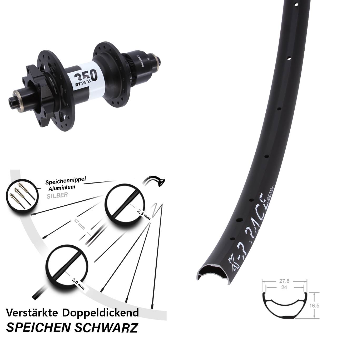 Hinterrad 6-Loch 28-29 Zoll KX-R Race DT Swiss 350 XD für Schnellspanner