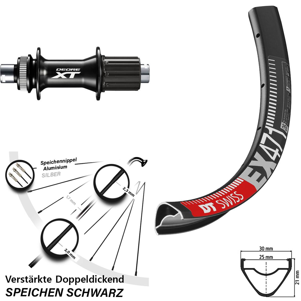 Hinterrad Centerlock 29 Zoll DT Swiss EX 471 Shimano XT FH-M8010-B 8-11 fach 12x148 Boost