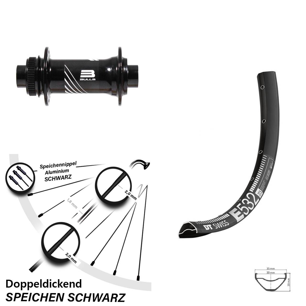 29 Zoll DT Swiss E532 Formula CL-811 Disc Vorderrad 15x110 Boost