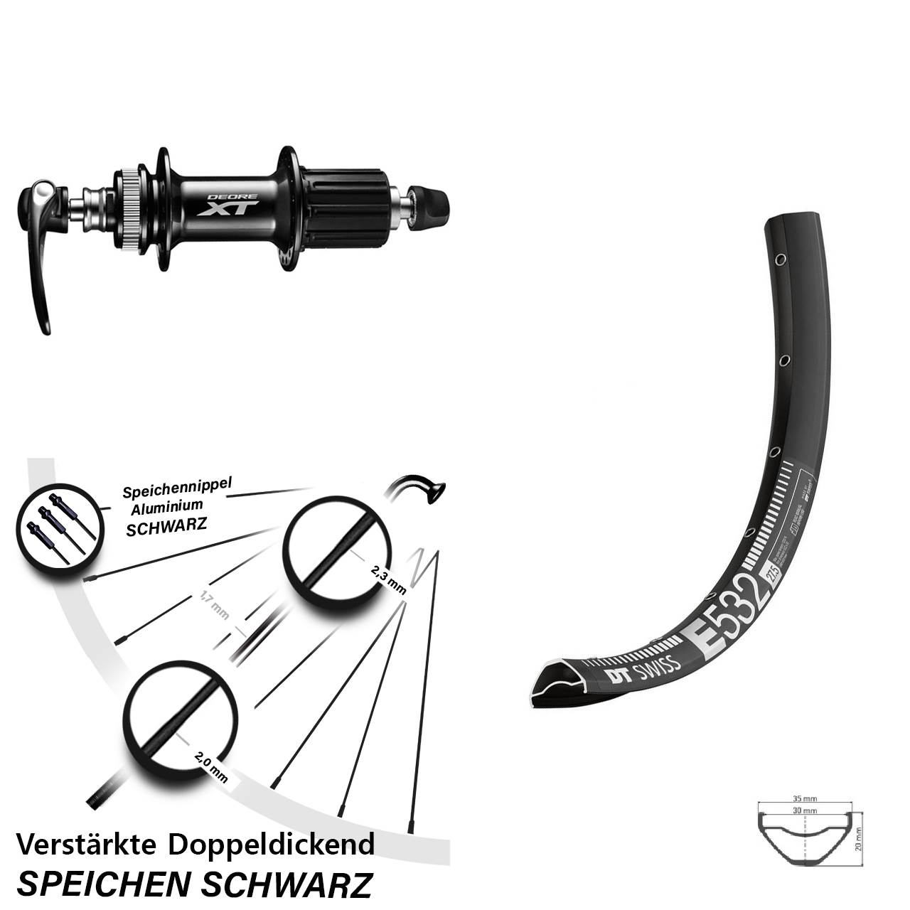 Hinterrad Centerlock 27,5 Zoll DT Swiss E 532 Shimano FH-M8000 8-11f HG für Schnellspanner
