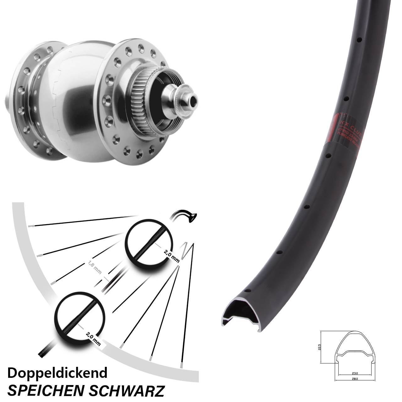 Centerlock Dynamo-Vorderrad für Schnellspanner 650B KX Clue SON 28 silbern