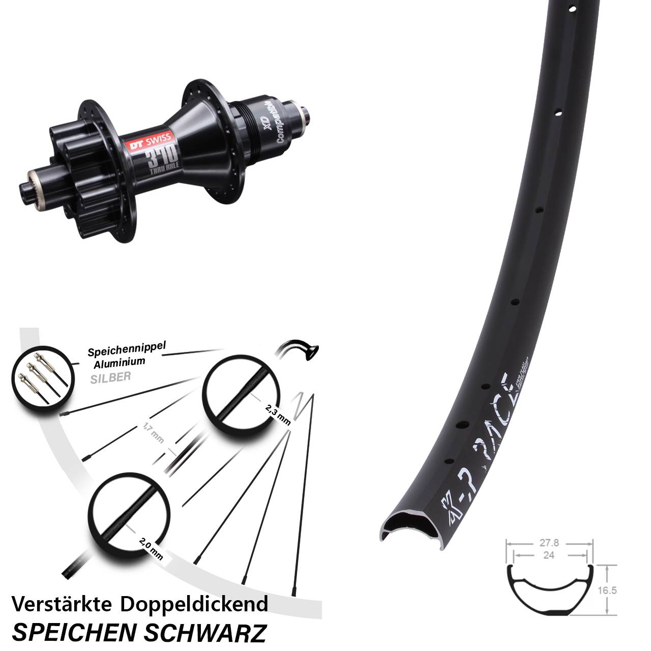 Hinterrad 6-Loch für Schnellspanner 28 Zoll KX-R Race DT Swiss 370 XD 11-12 fach