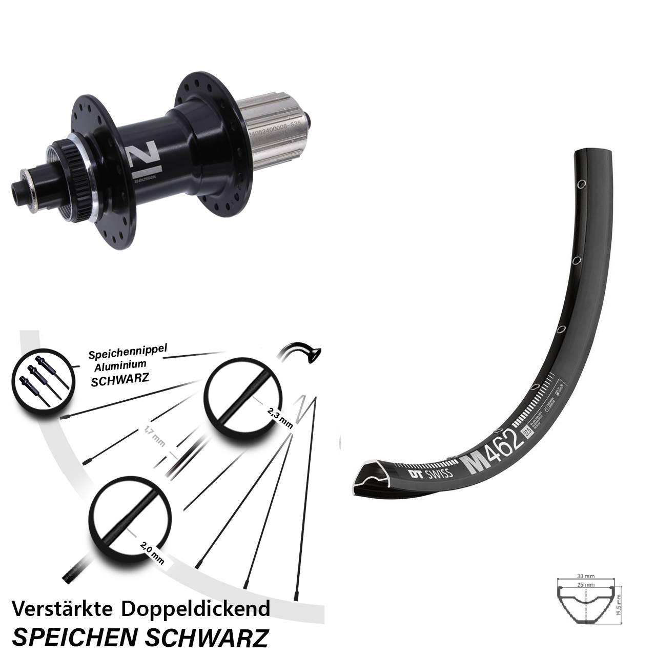 Disc Hinterrad für Schnellspanner 27,5 Zoll DT Swiss M462 Novatec D042 8-12 fach HG