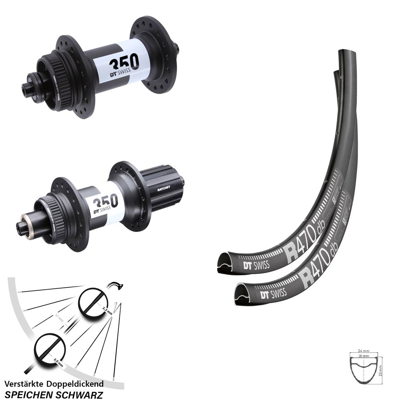 Laufradsatz für Schnellspanner 28 Zoll DT Swiss R470-350 11-12 fach
