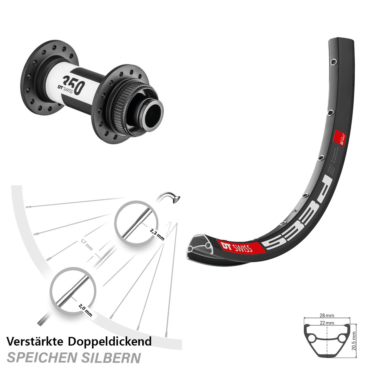 DT Swiss 533 D DT Swiss 350 28 Zoll Centerlock Vorderrad 15x110 Boost