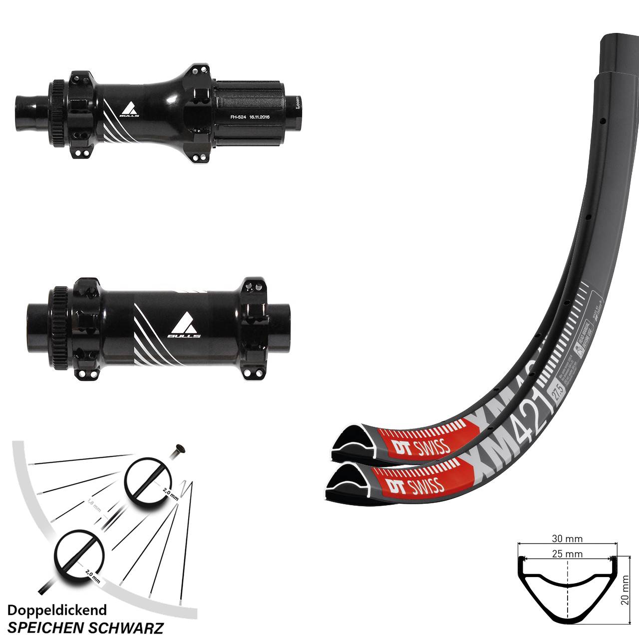 29 Zoll Laufradsatz Formula Bulls Straightpull Boost 110/148 mm DT Swiss XM 421 Centerlock