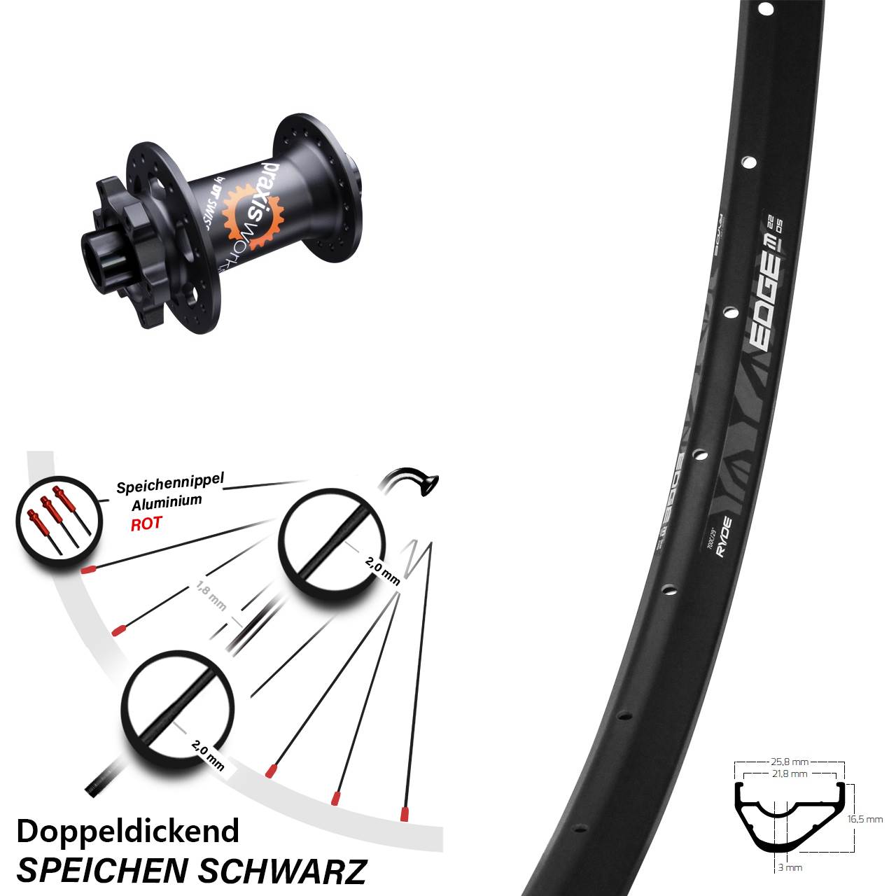 Disc Vorderrad 29 Zoll Ryde Edge M22 OS DT Swiss 350 SL 12x100