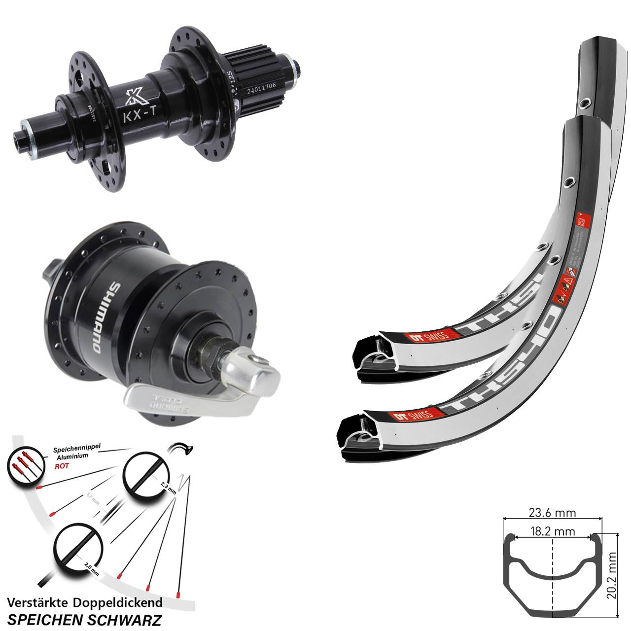 28 Zoll DT Swiss TK540 KX-T Shimano DH-3N72 Laufrad-Satz für Schnellspanner Micro Spline