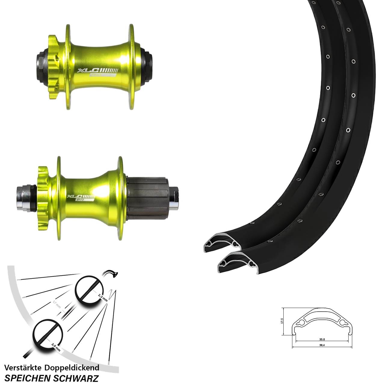 Laufrad-Satz 29 Zoll Ryde Disc 35 XLC grün 8-11 fach 15x100 12x142