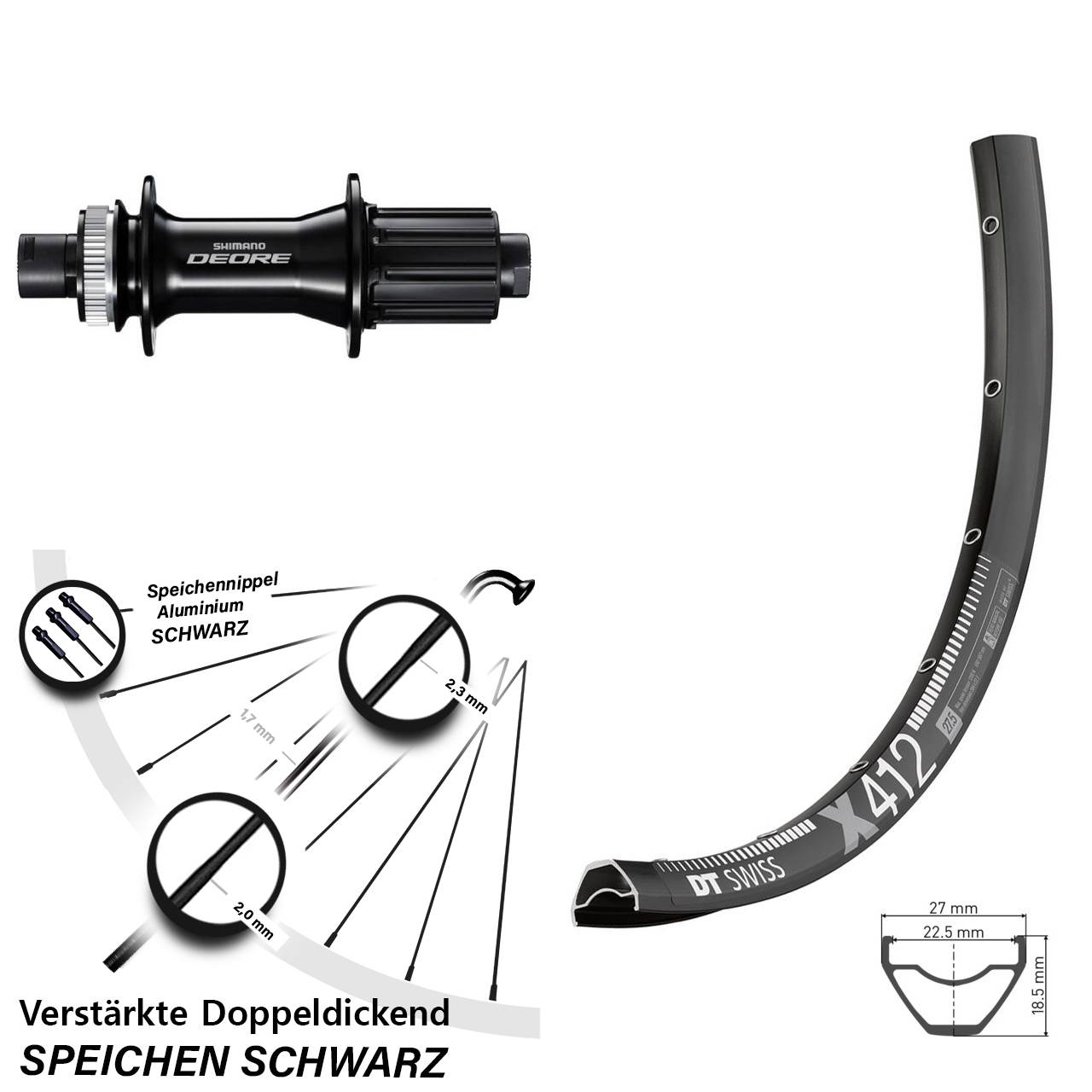 Disc Hinterrad 12x148 29 Zoll DT Swiss X412 Shimano Deore FH-M6010-B 8-11 fach HG