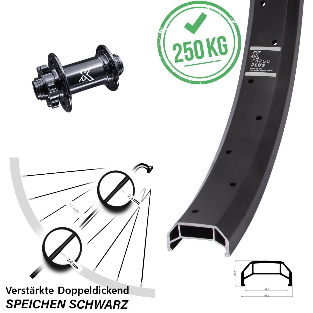 KX-M Cargo Plus Vorderrad 26 Zoll Heavy Duty 15x100 6-Loch