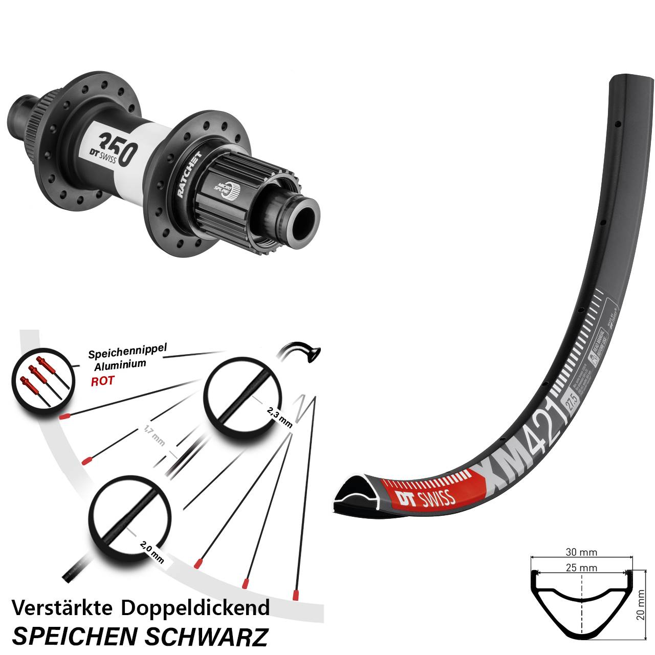 DT Swiss XM421-350 Ratchet 36 27,5 Zoll Centerl. Hinterrad 12x148 Micro Spline
