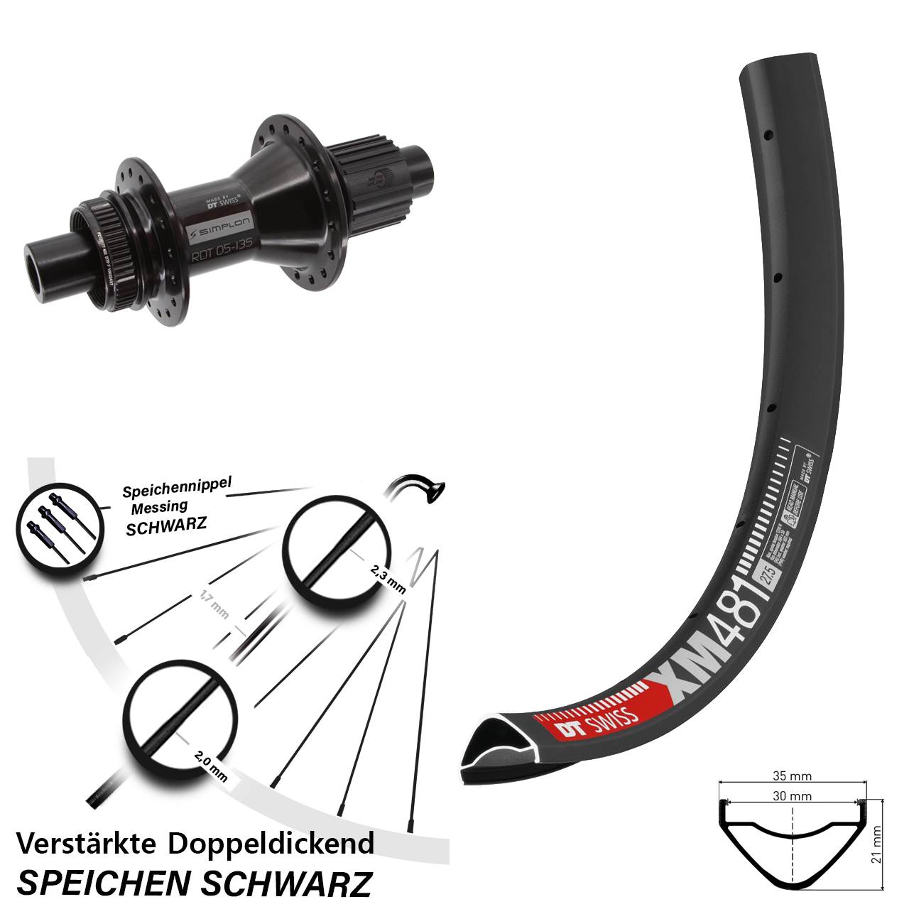 Disc Hinterrad 12x142 27,5 Zoll DT Swiss XM 481 DT Swiss 370 Hybrid Micro Spline
