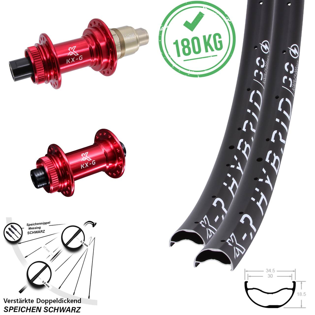 29 Zoll KX-GR Hybrid 30 rot Laufradsatz Centerlock 15x100 12x142 SRAM XDR