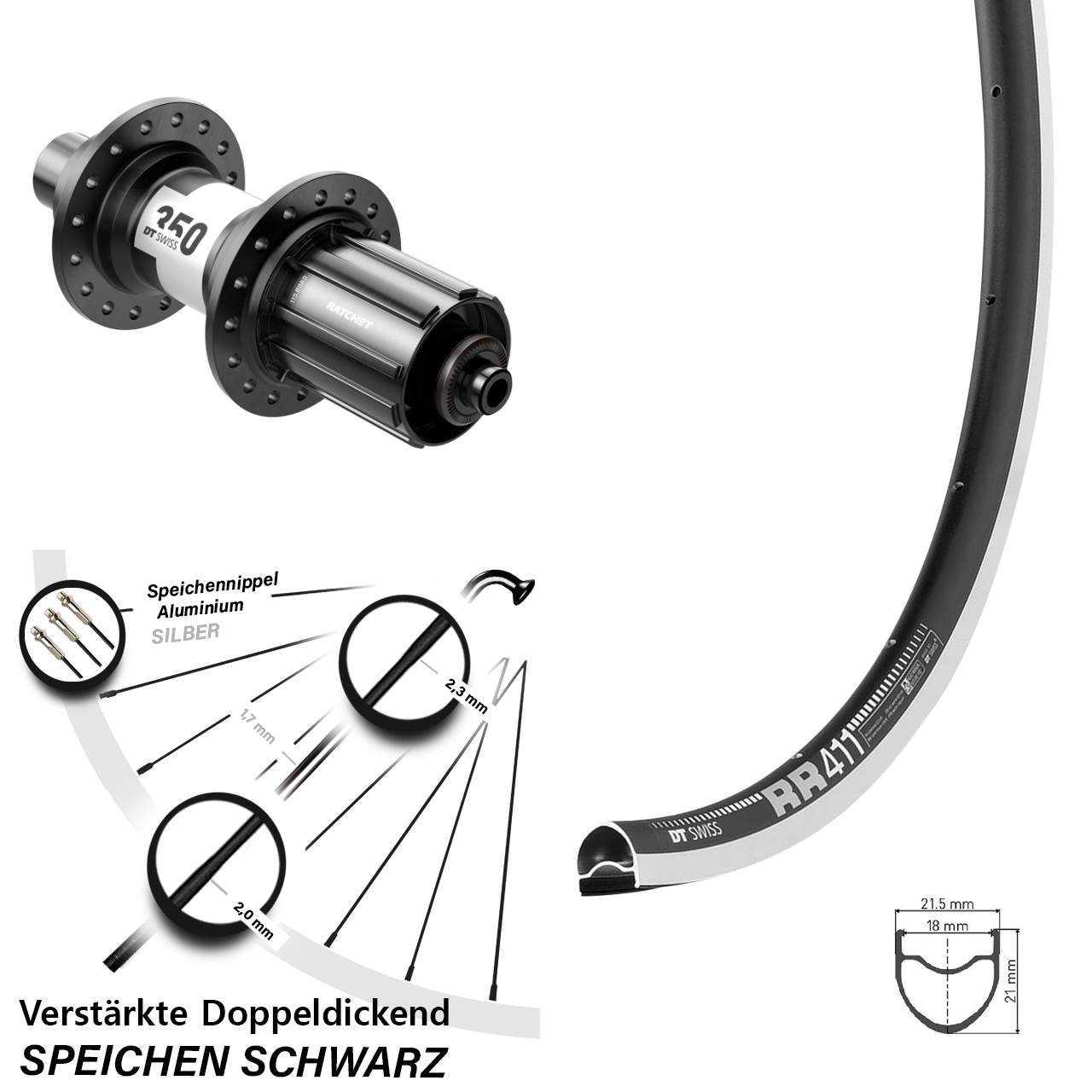 Hinterrad 28 Zoll DT Swiss RR 411 350 11-12 fach für Schnellspanner
