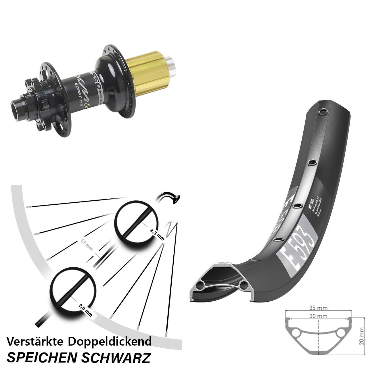 650B DT Swiss E593 Miche XMH 550 Disc Laufrad 12x148 8-11 fach HG