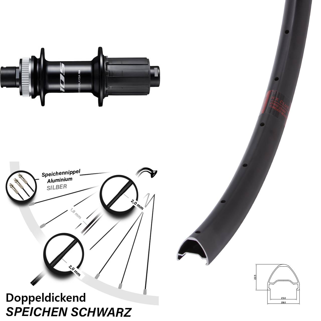 KX Clue Shimano FH-R7070 26 Zoll Hinterrad Centerlock 12x142 8-12 fach HG