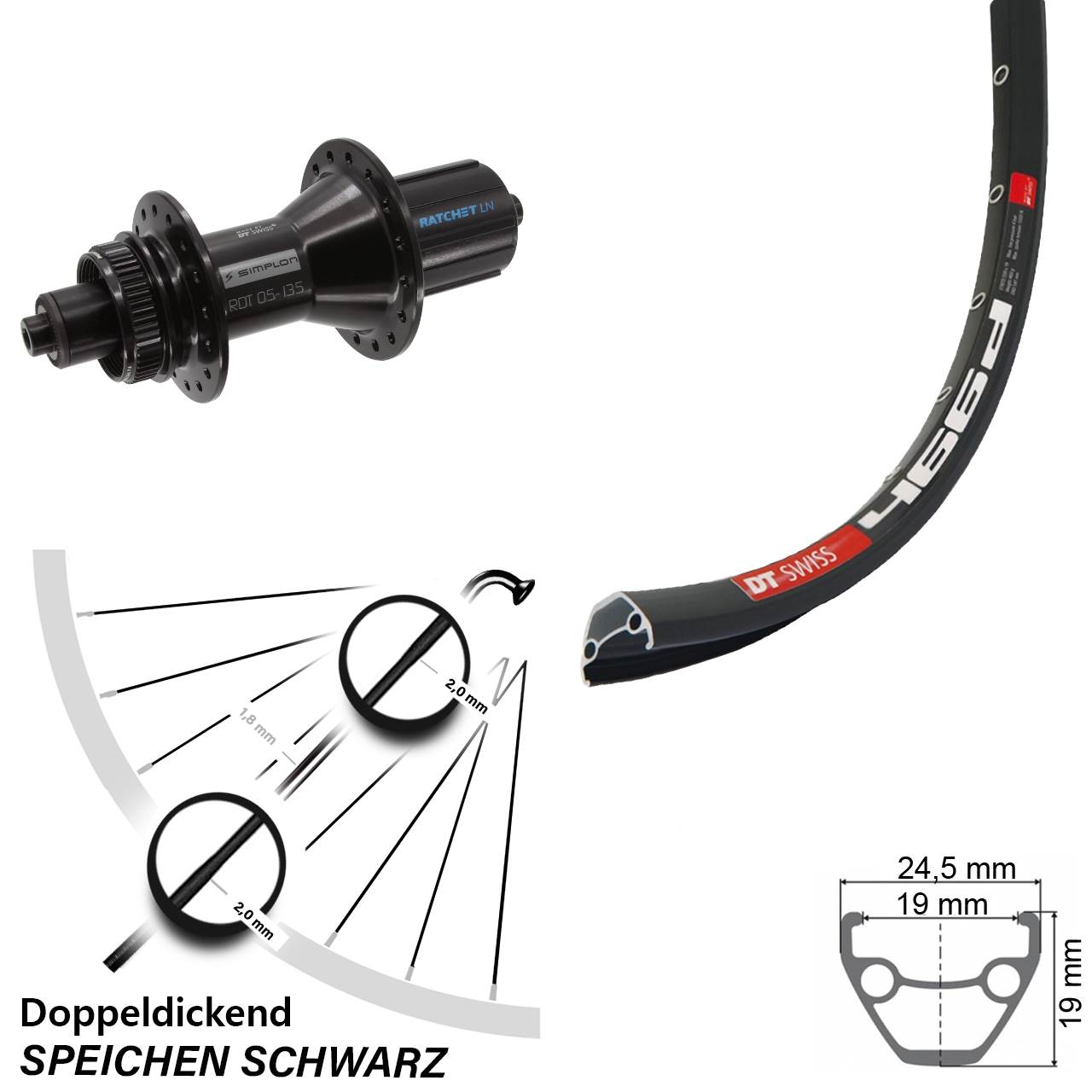 Disc Hinterrad QR 28 Zoll DT Swiss 466d-370 Hybrid 8-11 fach