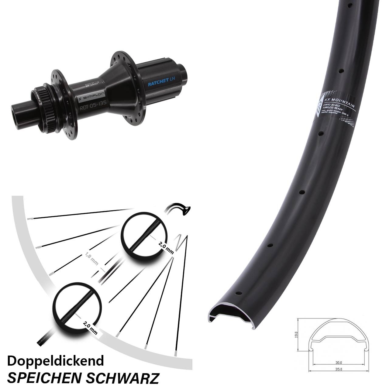 Hinterrad Centerlock 29 Zoll KX Mountain DT Swiss 370 Hybrid 8-11 fach 12x142