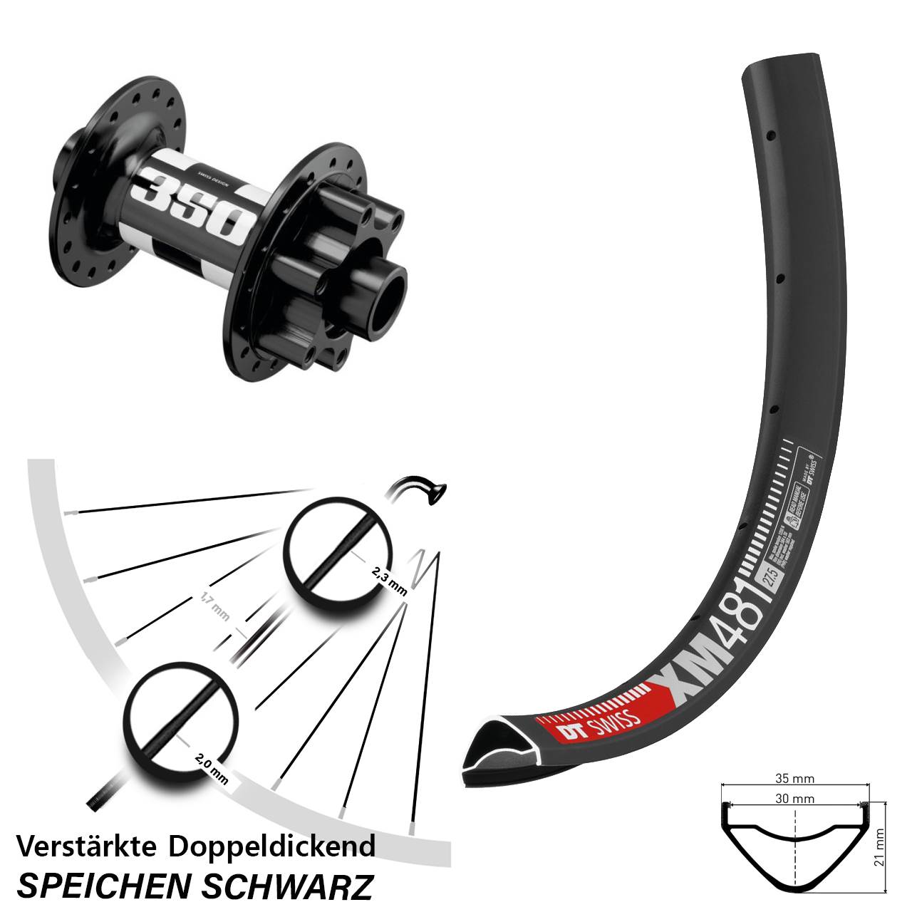 27,5 Zoll DT Swiss XM 481-350 Disc Vorderrad 15x110 Boost