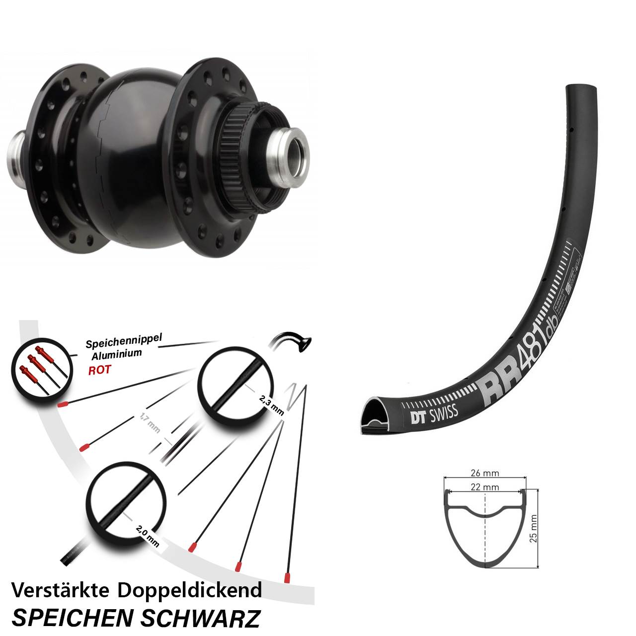 28 Zoll Vorderrad mit Nabendynamo DT Swiss RR 481 DB SON 28-12 Centerlock Boost 110 mm