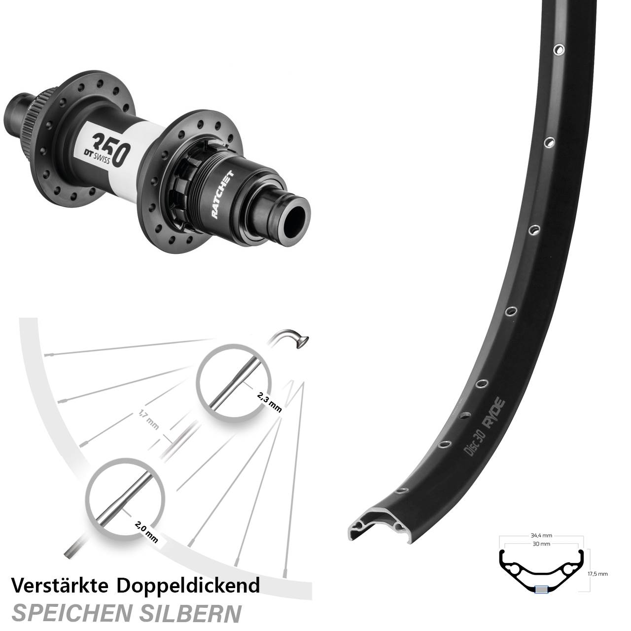29 Zoll Ryde Disc 30 DT Swiss 350 Hinterrad 12x148 SRAM XD
