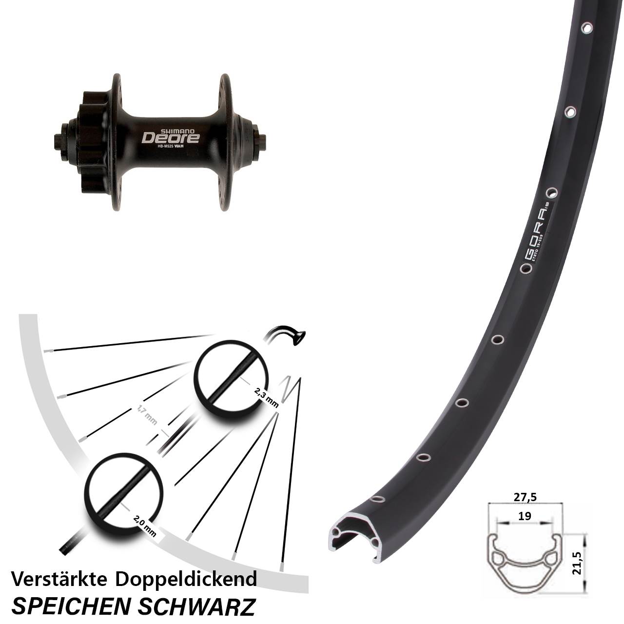 6-Loch Vorderrad 28 Zoll Gora 19 Shimano Deore HB-M525 QR