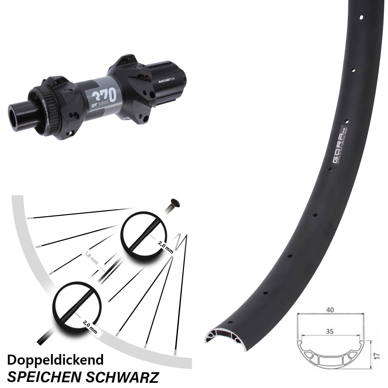 27,5 Zoll Gora 35 DT Swiss 370 Disc Hinterrad 12x148 8-11 fach