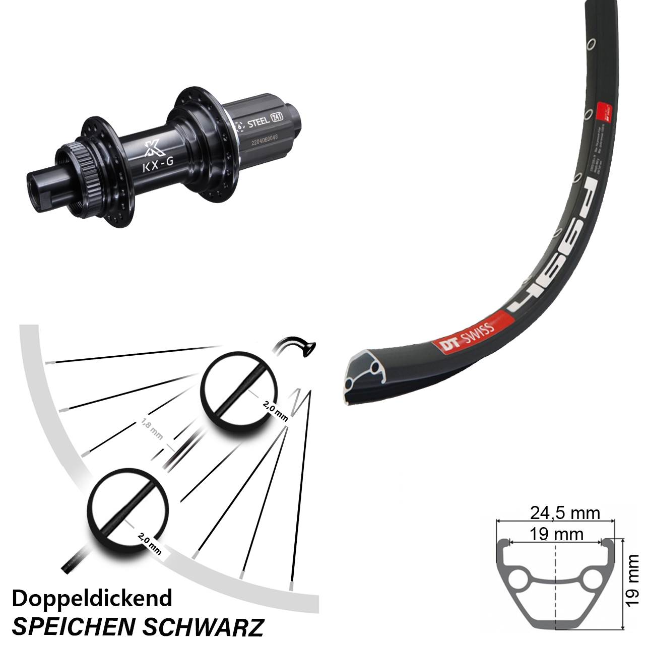 DT Swiss 466d 28 Zoll Hinterrad KX-GS 8-12 fach 12x142