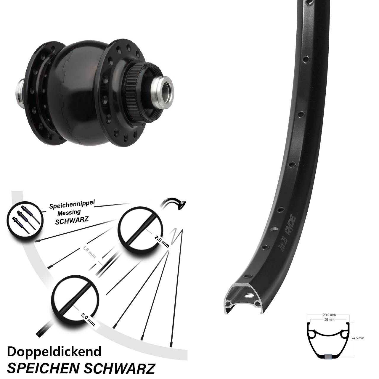 SONdelux Ryde ZAC 25 28 Zoll Disc Laufrad mit Nabendynamo 12x100