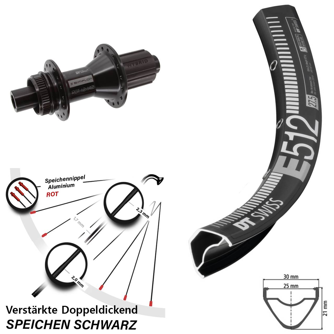Centerlock Hinterrad 12x142 29 Zoll DT Swiss E512-370 Hybrid 8-11 fach HG