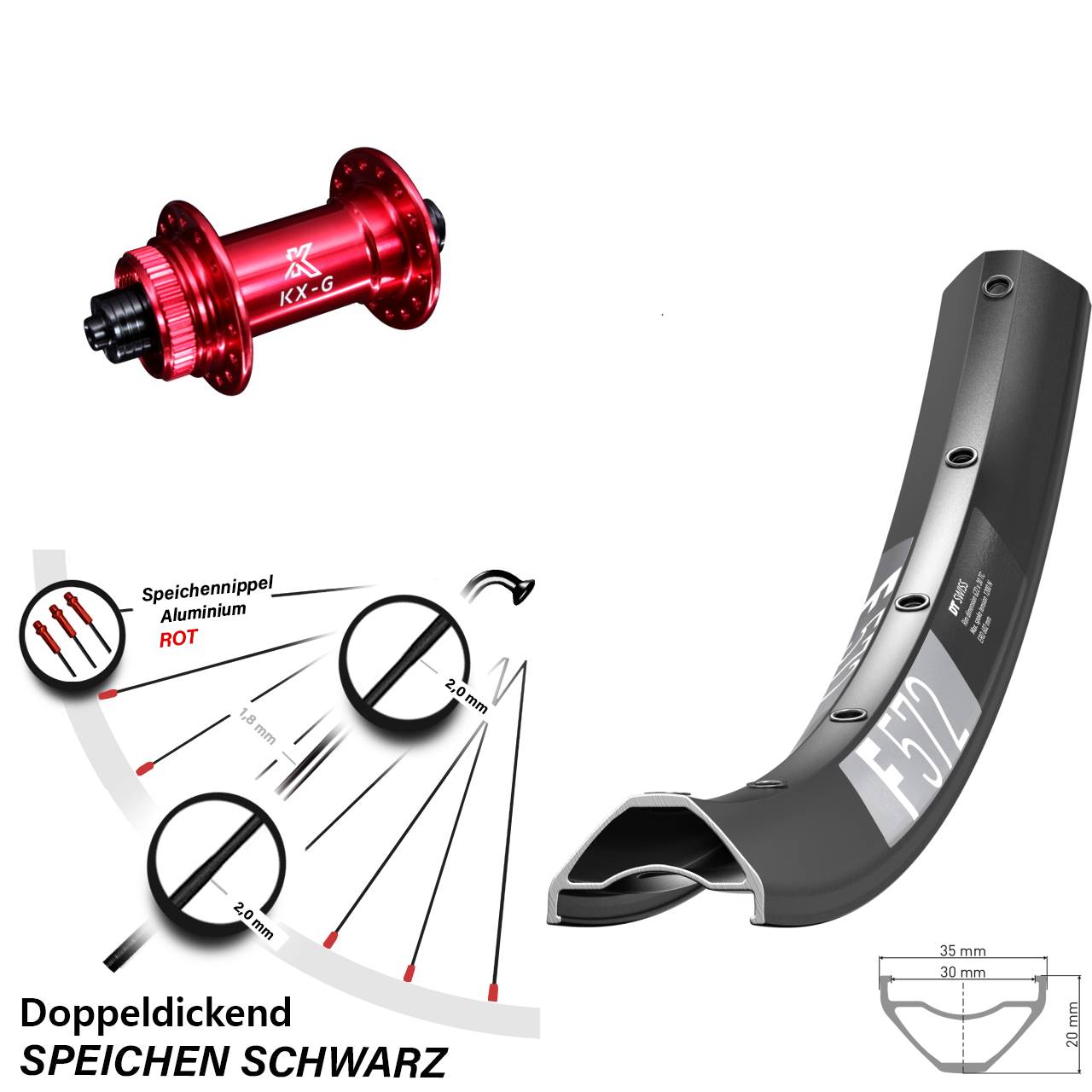 Disc Laufrad für Schnellspanner 29 Zoll DT Swiss F572 KX-G rot