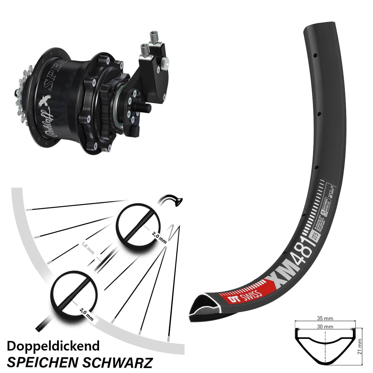 Disc Hinterrrad 27,5 Zoll DT Swiss XM 481 Rohloff Speedhub TS DB OEM Tandem