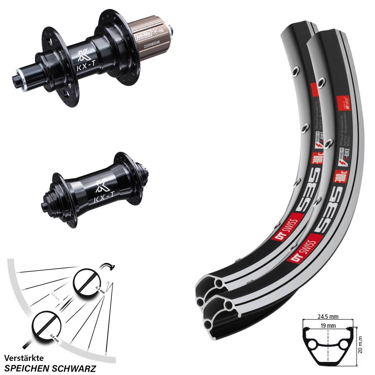 Laufrad-Satz für Schnellspanner 28 Zoll DT Swiss 535 KX-T 8-11 fach HG