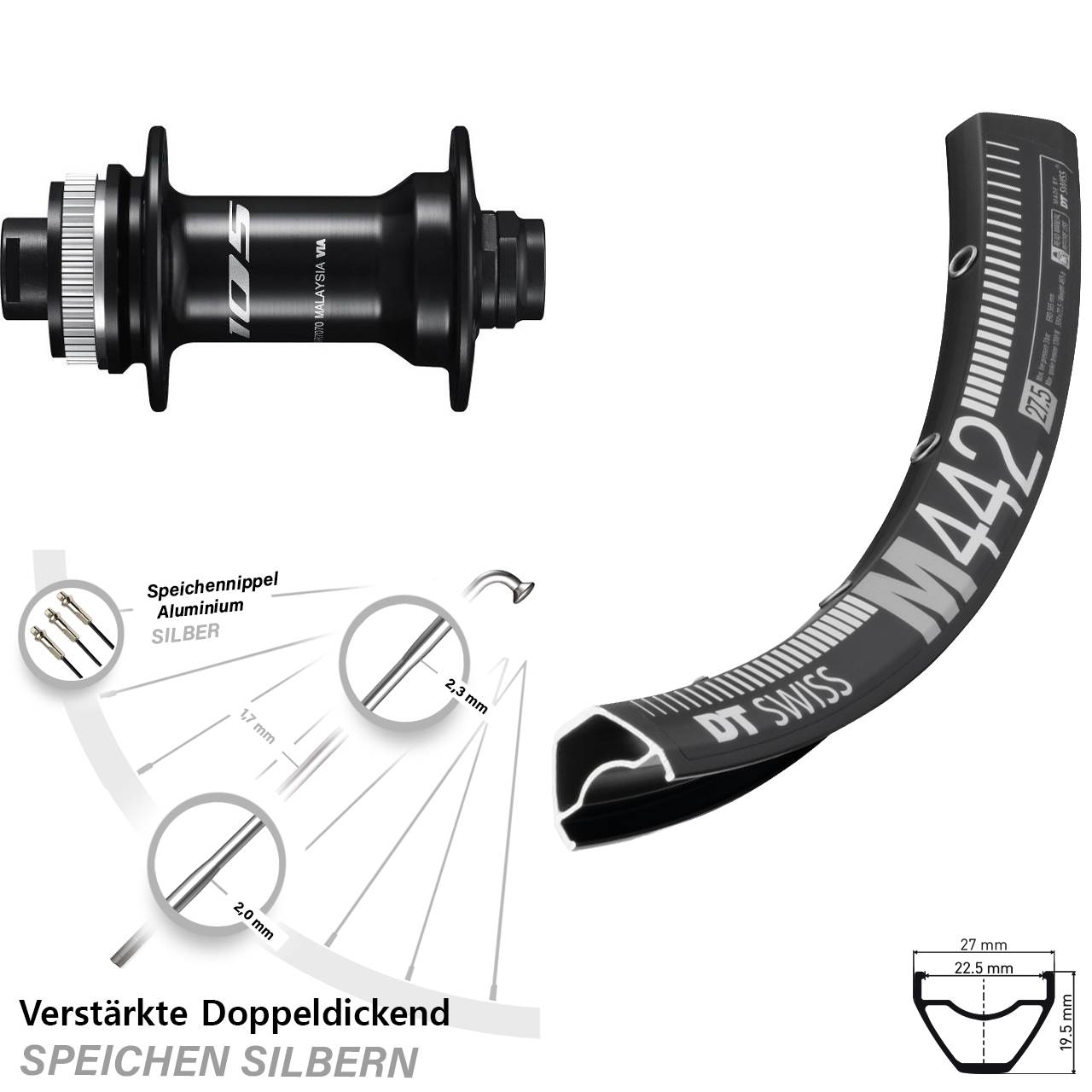 28-29 Zoll DT Swiss M442 Shimano 105 HB-R7070 Disc Laufrad 12x100