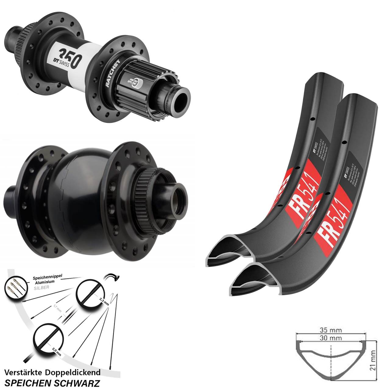 DT Swiss FR 541-350 SON 28 27,5 Zoll Disc Laufrad-Satz 15x110 12x148 Shimano Micro Spline