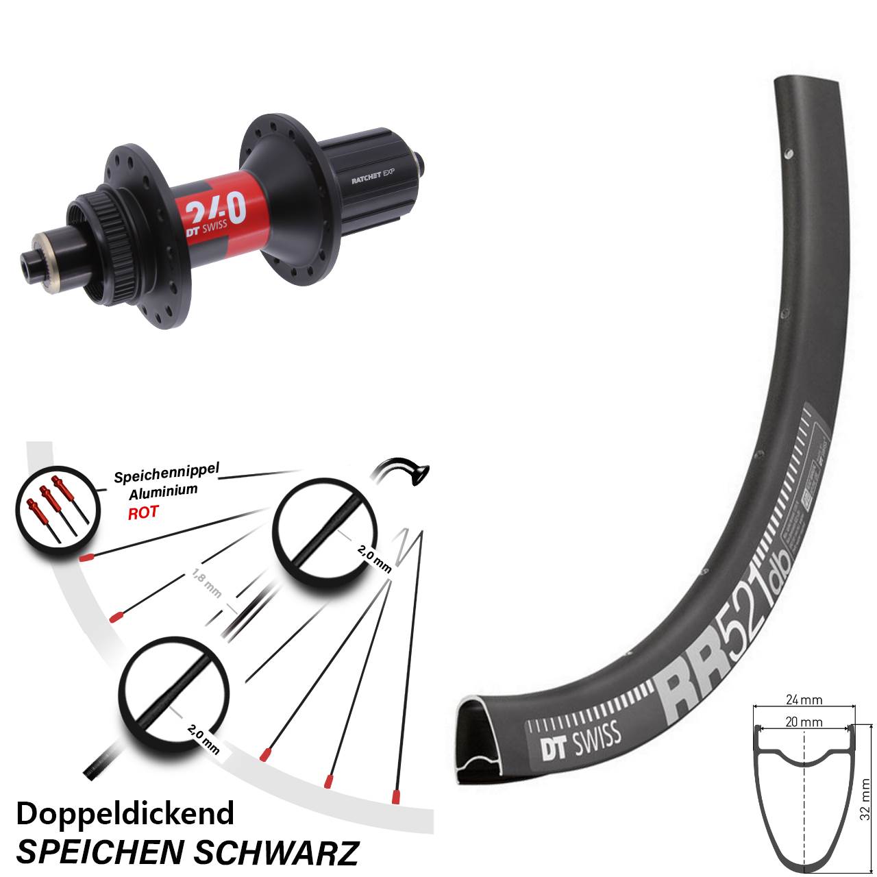 DT Swiss RR 521-240 EXP 28 Zoll Disc Hinterrad für Schnellspanner 11-12 fach