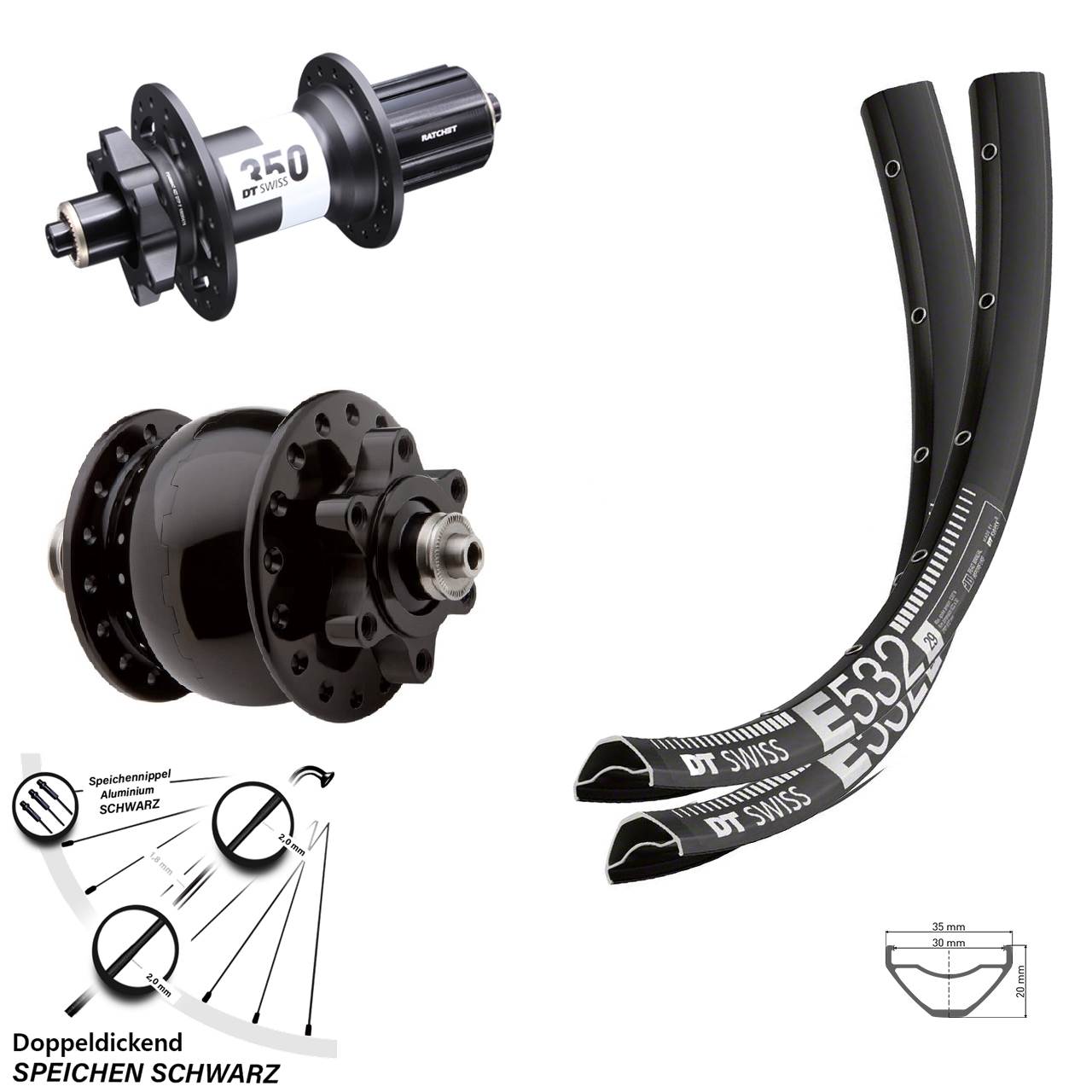 DT Swiss E 532-350 SON 28 Disc 6-Loch 29 Zoll Laufradsatz für Schnellspanner 8-11 fach HG