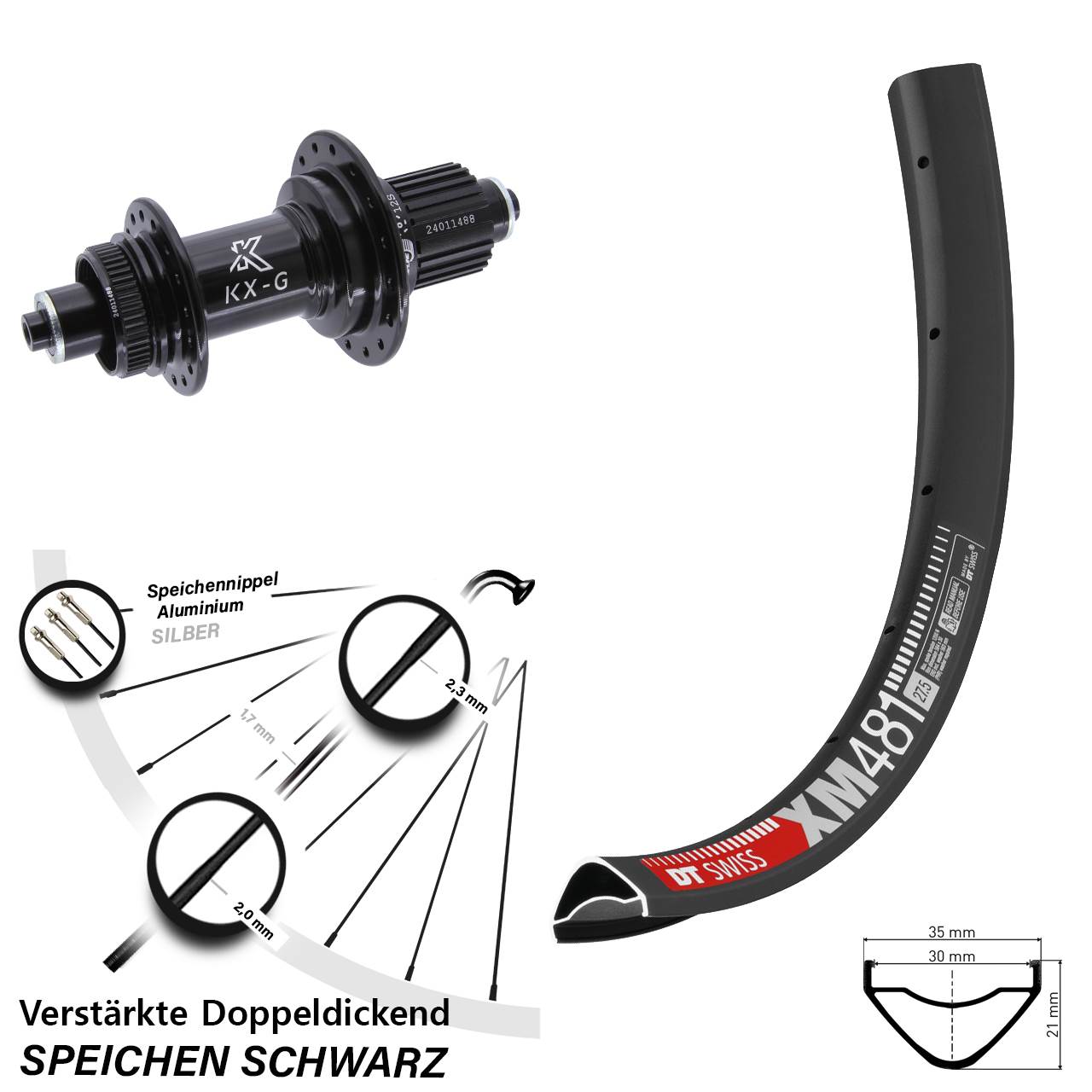 27,5 Zoll DT Swiss XM481 KX-G Disc Hinterrad QR Micro Spline