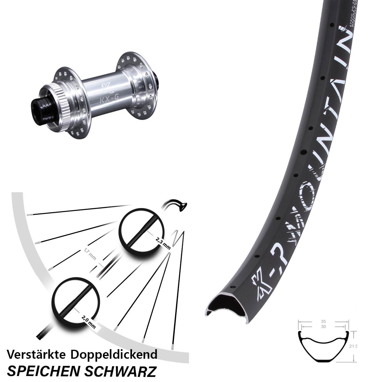 Disc Vorderrad 27,5 Zoll KX-R Mountain Sapim E-Light 12x100