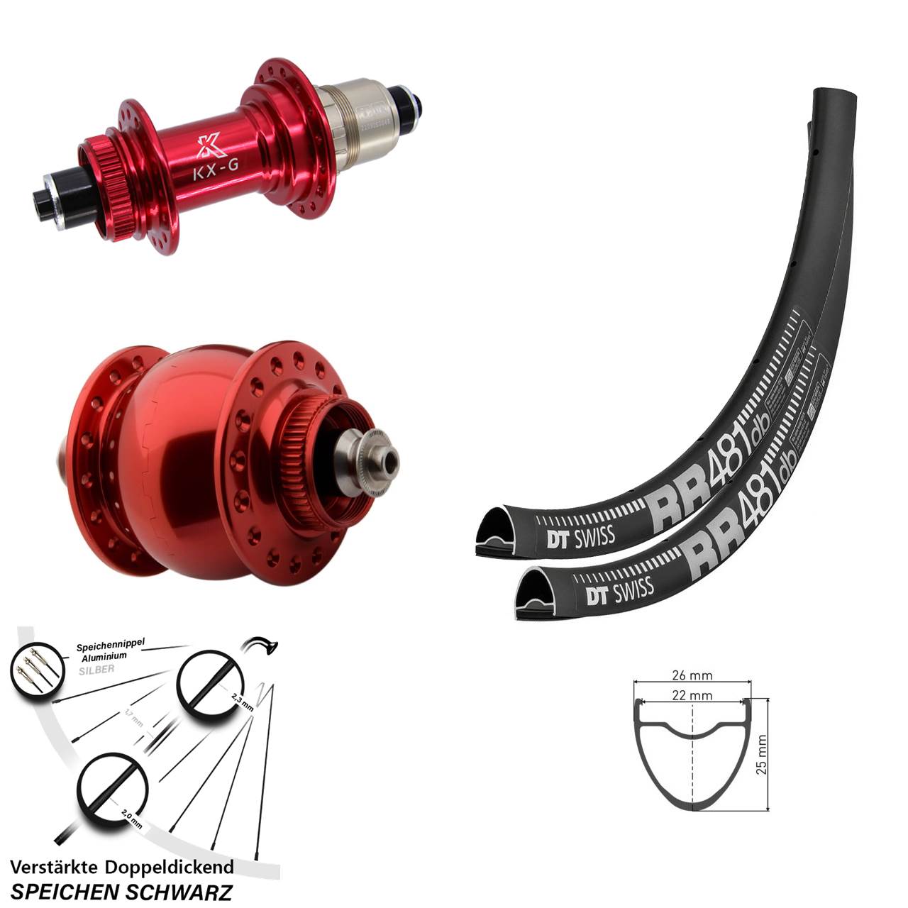 DT Swiss RR481 KX-G rot SON 28 Zoll Laufradsatz QR XDR 11-12 fach